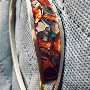 Vintage silver bracelet with MOP flower inlay